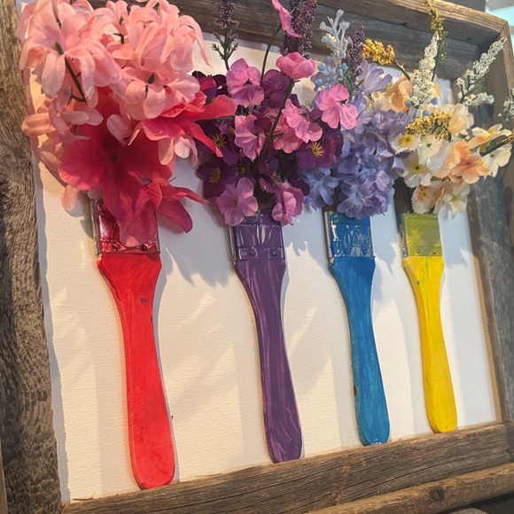 Handcrafted Colorful Paintbrush Floral Wall Art - Four Brush Bouquet - Picture 6 of 8